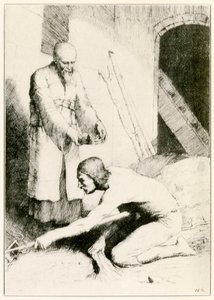 De man met de mestvork uit De Christenreis naar de Eeuwigheid door John Bunyan, illustratie door William Strang door William Strang